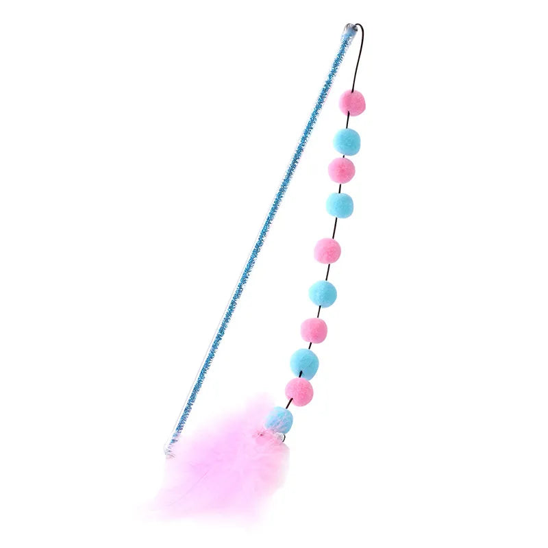 Interactive Cat Toy with Pom-Poms and Feathers – Fun Fishing Rod for Cats