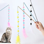 Interactive Cat Toy with Pom-Poms and Feathers – Fun Fishing Rod for Cats