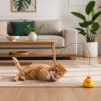 Interactive Duck Wand Cat Toy with Moving Feather and Fun Chase Play