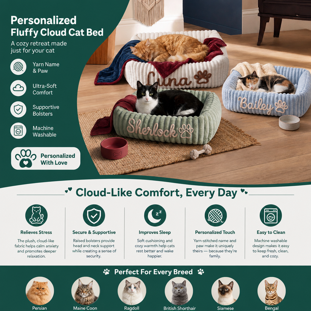 Personalized Fluffy Cloud Cat Bed with Soft Bolsters