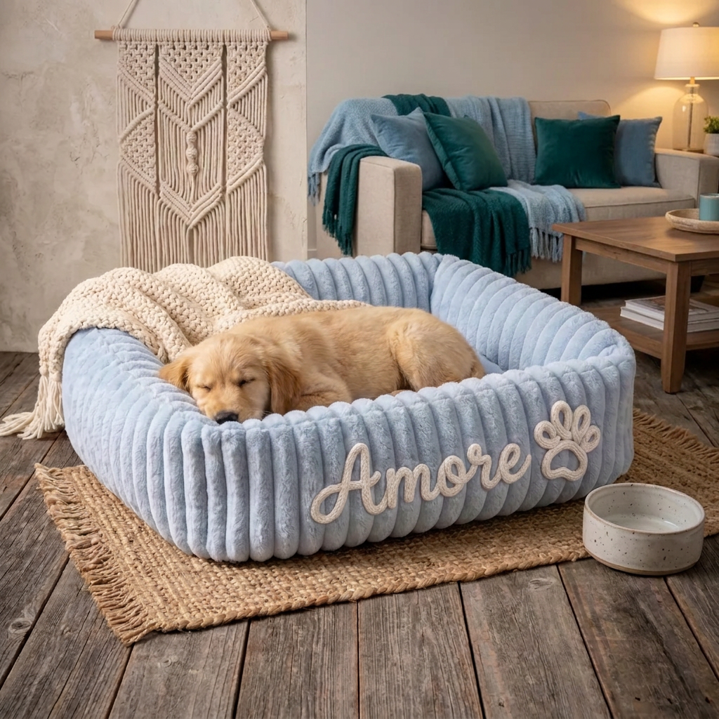 Personalized Fluffy Cloud Dog Bed with Soft Bolsters