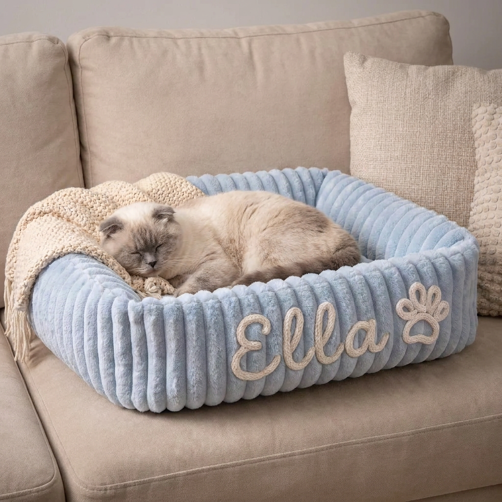 Personalized Fluffy Cloud Cat Bed with Soft Bolsters