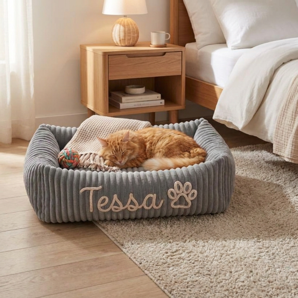 Personalized Fluffy Cloud Cat Bed with Soft Bolsters