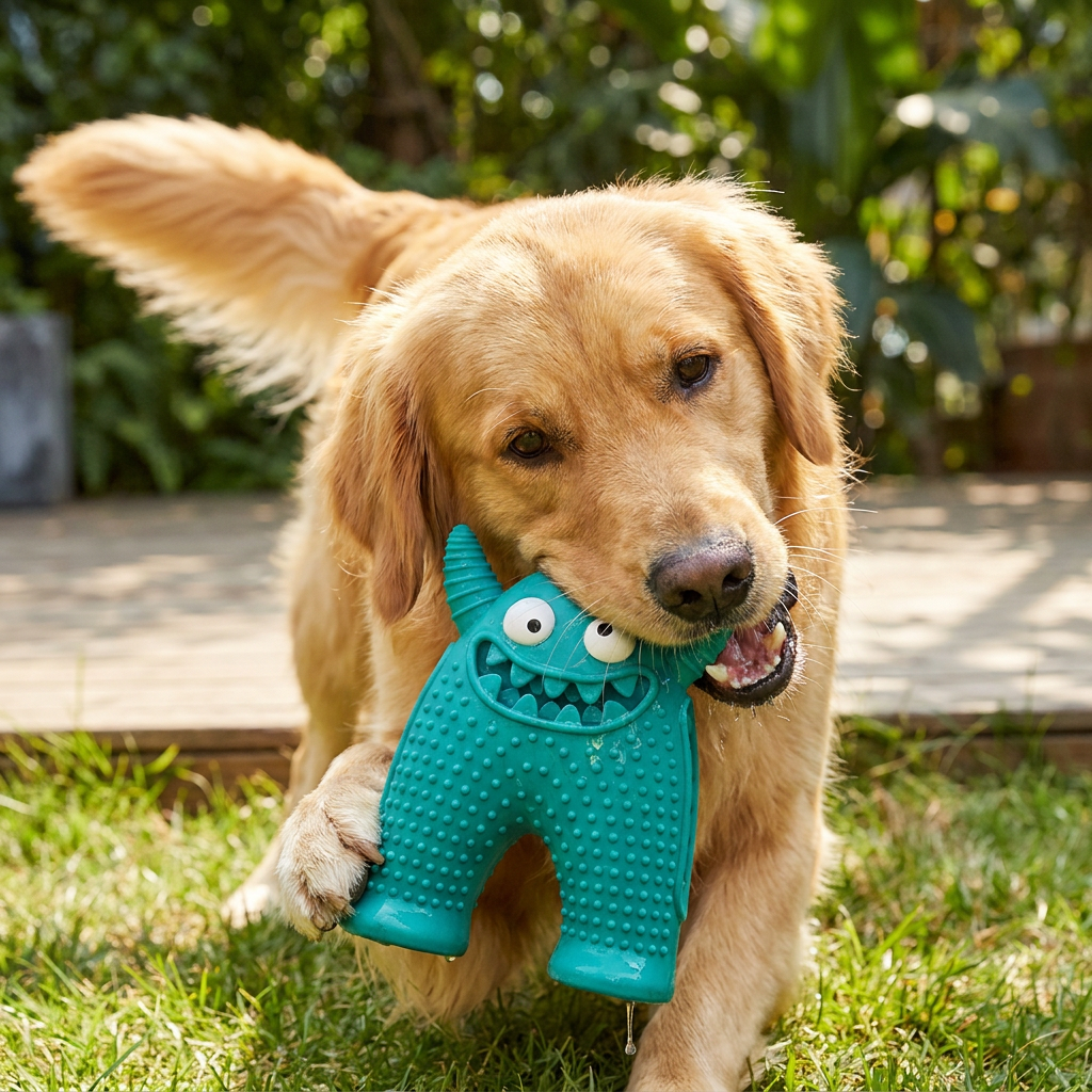 Durable Dog Dental Chew Toy – Tooth Cleaning Monster in Dog Colors