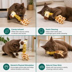 3-in-1 Dental Giraffe Cat Toy – Plush, Catnip Balls & Natural Chew Stick