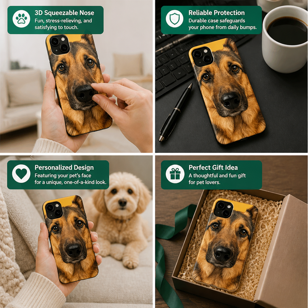 Personalized Pet Photo Phone Case with 3D Squeezable Nose