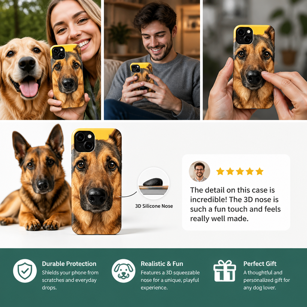 Personalized Pet Photo Phone Case with 3D Squeezable Nose