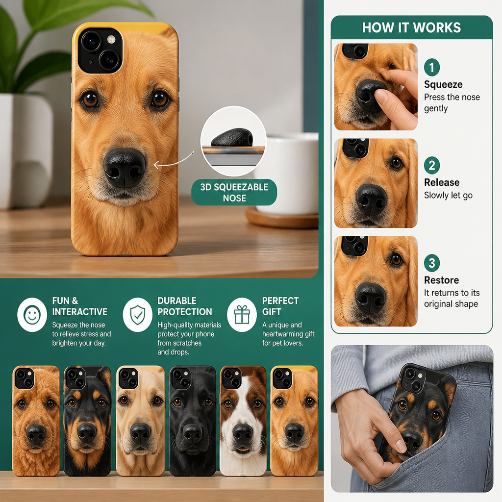 Personalized Pet Photo Phone Case with 3D Squeezable Nose