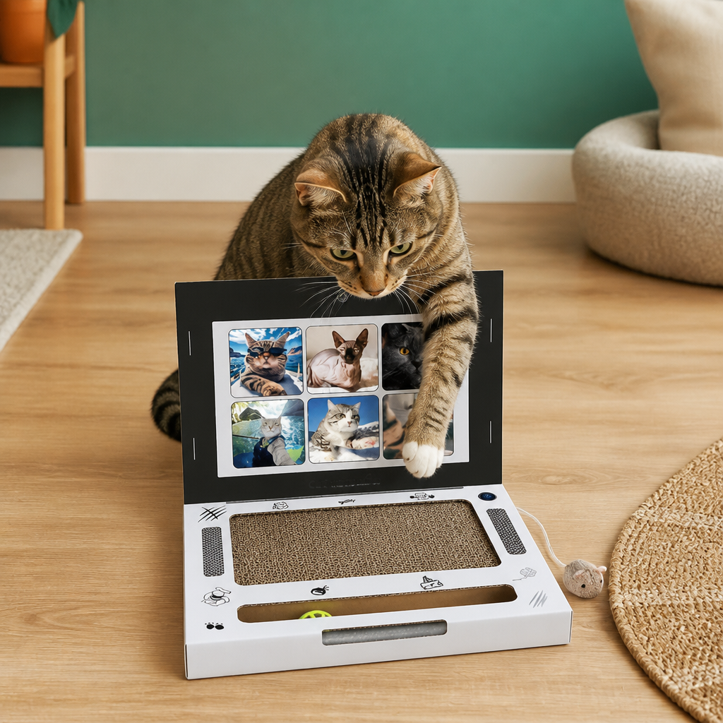 Cardboard Laptop Cat Scratcher & Interactive Toy