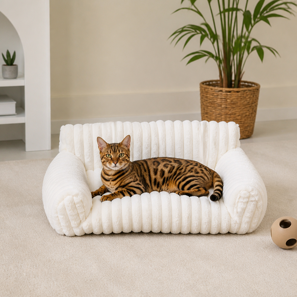 Fluffy Cloud Cat Sofa Bed with Soft Bolsters & Washable Covers