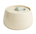 Elegant Feeding Station With Ceramic Bowls And Wooden Base
