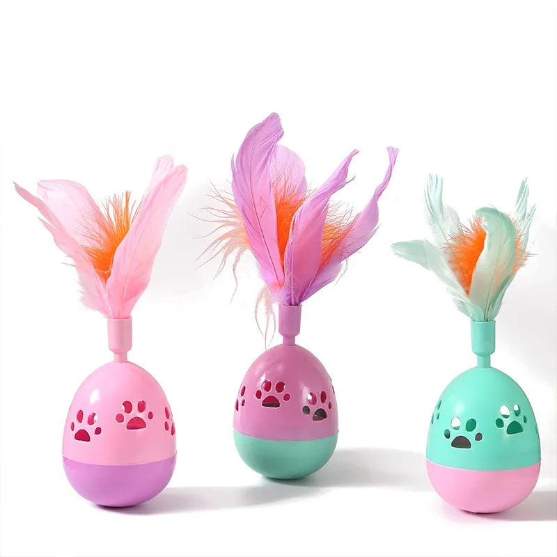 Interactive Cat Toys with Feathers – Colourful Ball-Shaped Toys for Cats
