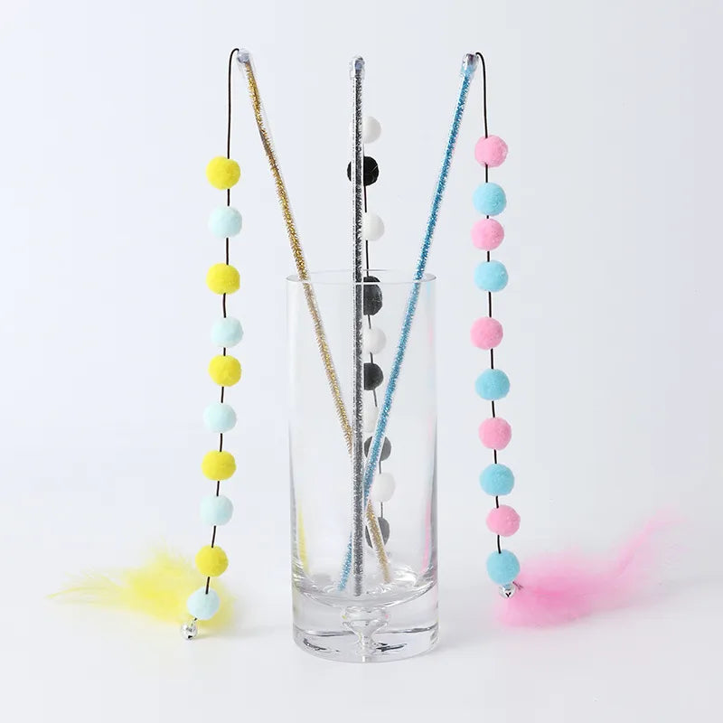 Interactive Cat Toy with Pom-Poms and Feathers – Fun Fishing Rod for Cats