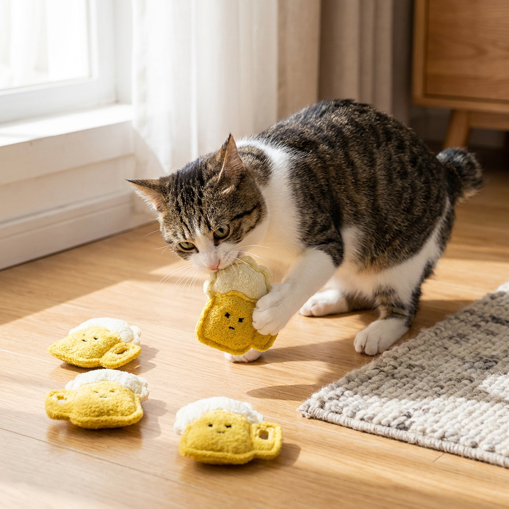 Teeth-Cleaning Catnip Chew Toys – Natural Loofah Dental Care & Play Set