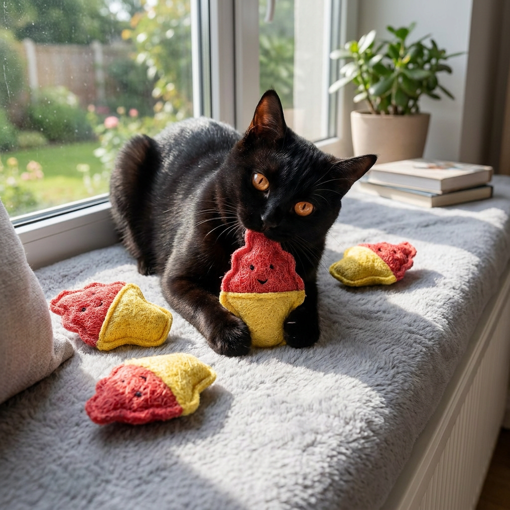 Teeth-Cleaning Catnip Chew Toys – Natural Loofah Dental Care & Play Set