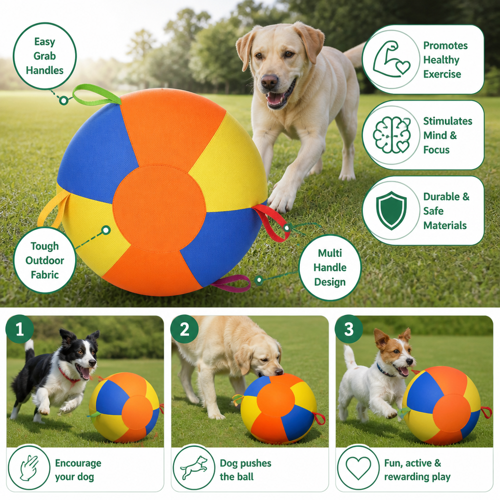 Interactive Colorful Herding Ball with Handles for Dogs – Durable Outdoor Training Toy