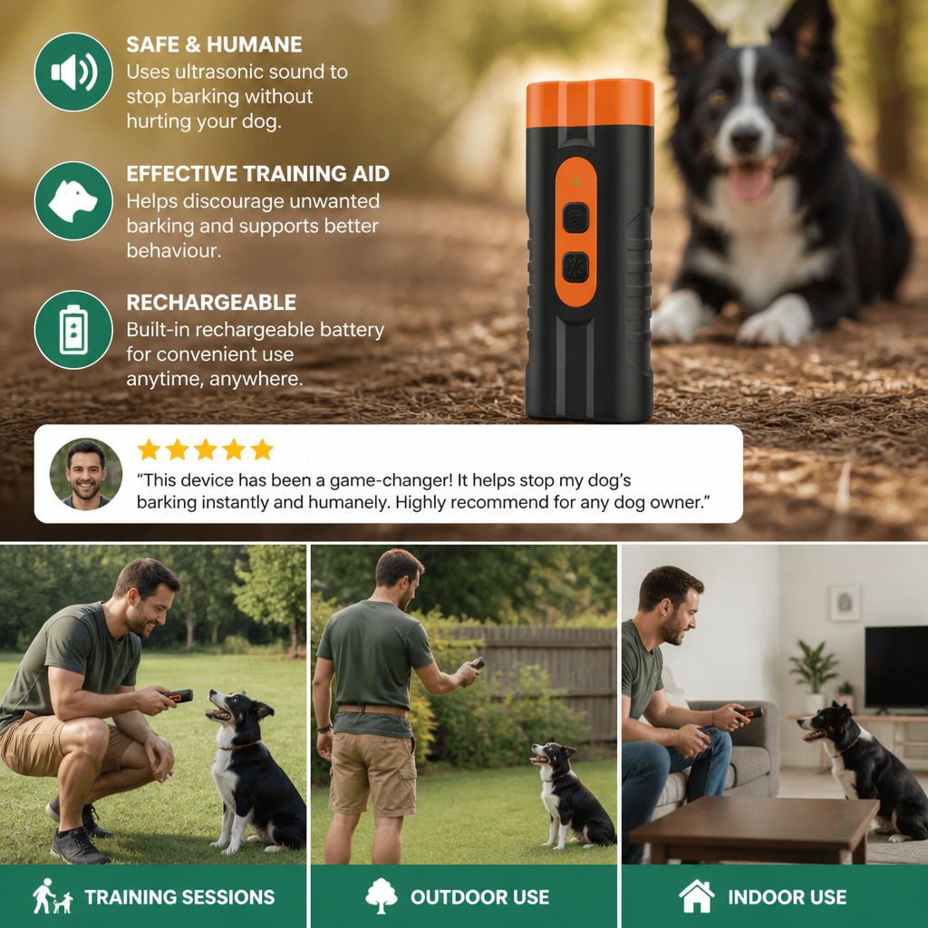 Ultrasonic Dog Bark Control Device – Portable & Rechargeable