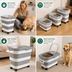 Collapsible Pet Food Storage Container with Wheels Lid and Scoop