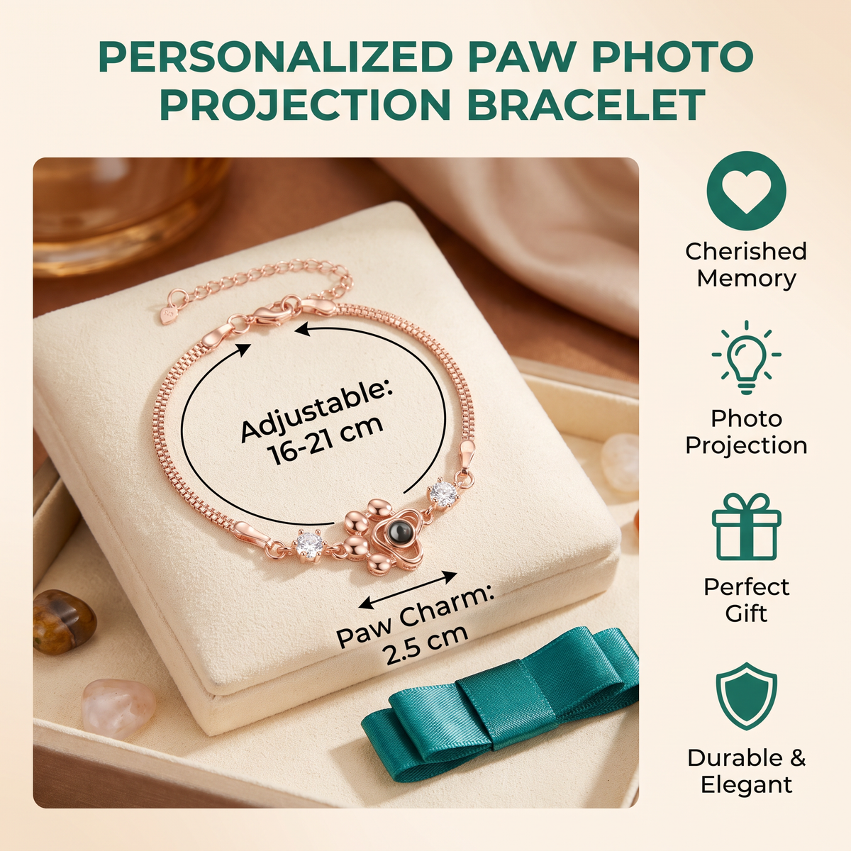 Personalized Paw Photo Projection Keepsake Bracelet